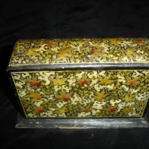 Vintage Kashmir decorated wooden card cigarette desk box Kashmiri ware folk art