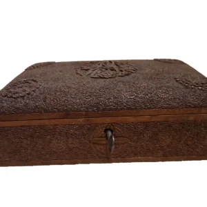 Antique Anglo - Indian Kashmir Wooden Carved Cigarrette Box With Lock And Key